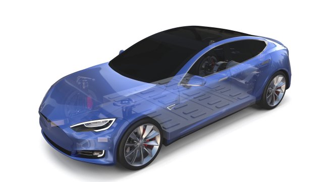 tesla model s 2016 blue with chassis Model 3D .c4d .max .obj .3ds .fbx .stl .blend 
