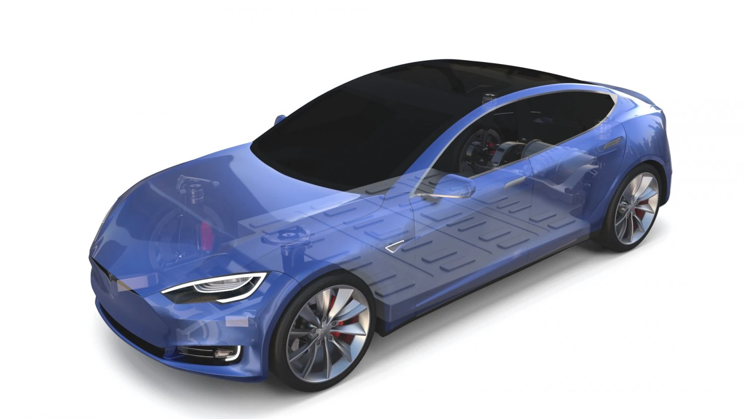 tesla model s 2016 blue with chassis 3D Model .c4d .max .obj .3ds .fbx .stl .blend 