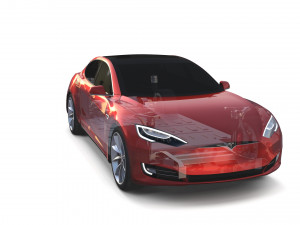 tesla model s 2016 red with chassis 3D 모델