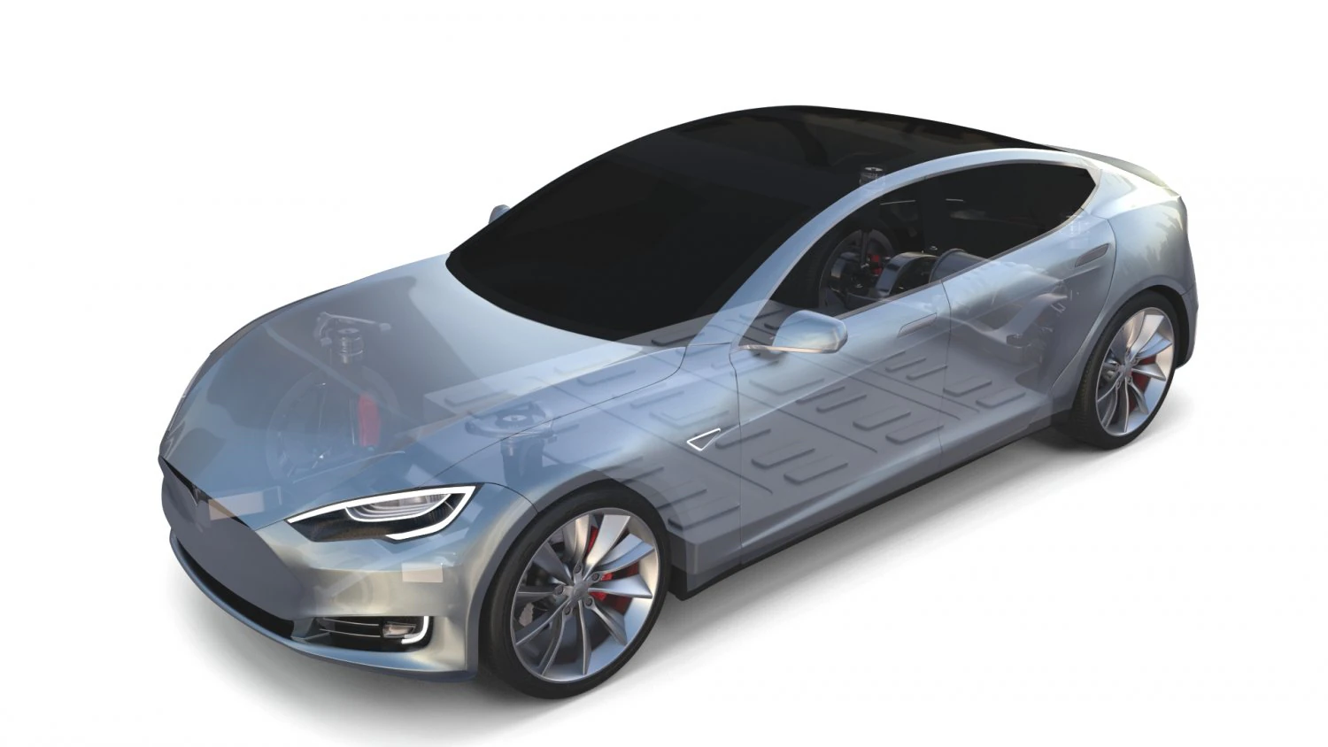 tesla model s 2016 silver with chassis 3D Model .c4d .max .obj .3ds .fbx .stl .blend