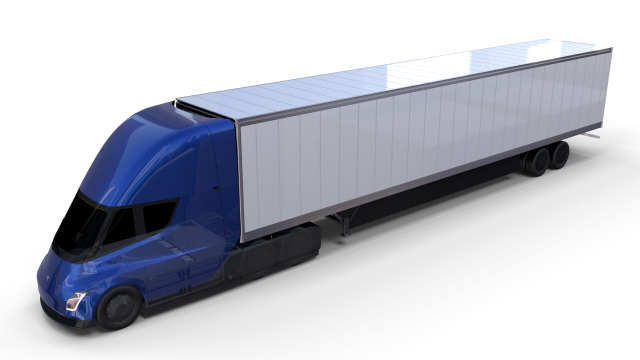 tesla truck with chassis and trailer blue 3D Модель .c4d .max .obj .3ds .fbx .stl .blend 