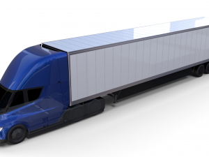 tesla truck with chassis and trailer blue 3D Model