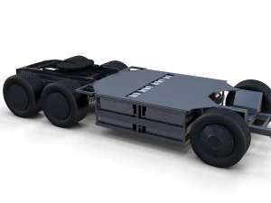 tesla truck with chassis and trailer blue 3D Model