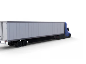 tesla truck with chassis and trailer blue 3D Model