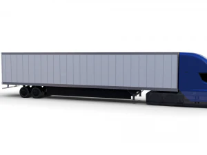 tesla truck with chassis and trailer blue 3D Model