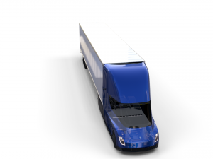 tesla truck with chassis and trailer blue 3D Модель