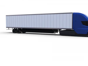 tesla truck with chassis and trailer blue 3D Model