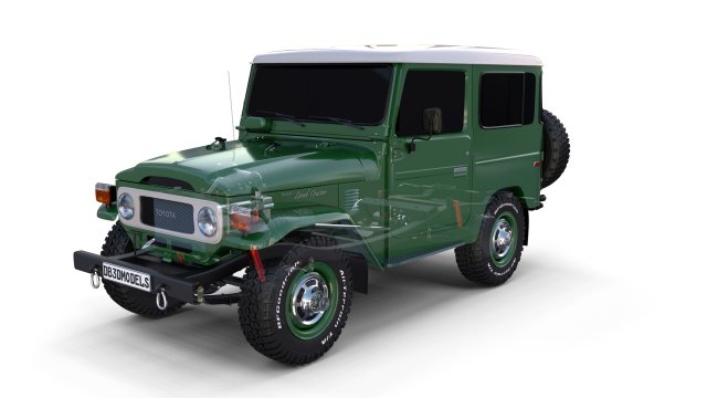 toyota land cruiser fj 40 with chassis green 3D Модель .c4d .max .obj .3ds .fbx .stl .blend 