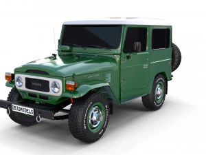 Toyota Land Cruiser FJ 40 с шасси зеленый 3D Модель