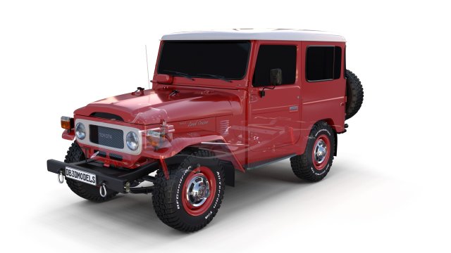 toyota land cruiser fj 40 with chassis red Modelo 3D .c4d .max .obj .3ds .fbx .stl .blend 