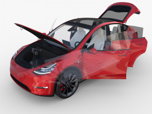 tesla model y rwd red with interior and chassis 3D Model