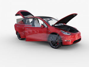 tesla model y rwd red with interior and chassis 3D 모델