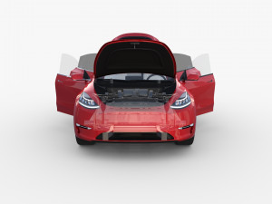 tesla model y rwd red with interior and chassis 3D 모델