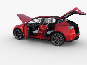 tesla model y rwd red with interior and chassis 3D 모델