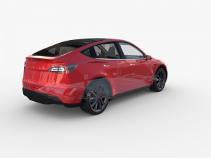 tesla model y rwd red with interior and chassis 3D 모델