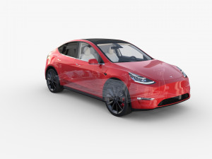 tesla model y rwd red with interior and chassis 3D 모델
