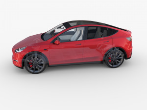 tesla model y rwd red with interior and chassis 3D 모델