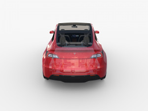 tesla model y rwd red with interior and chassis 3D 모델