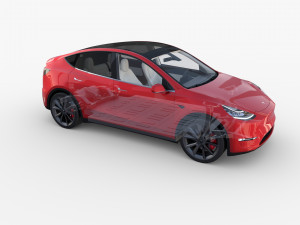 tesla model y rwd red with interior and chassis 3D 모델