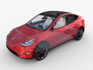 tesla model y rwd red with interior and chassis 3D 모델