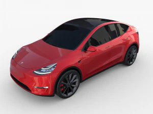 tesla modelo y rwd rojo con chasis Modelo 3D