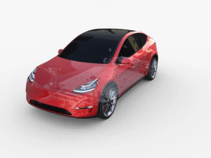 tesla modelo y rwd rojo con chasis Modelo 3D