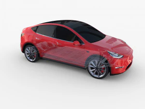 tesla modelo y rwd rojo con chasis Modelo 3D