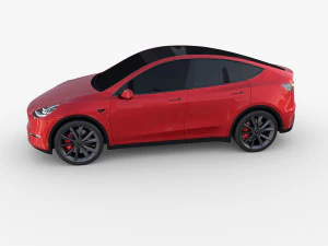 tesla model y awd red with chassis 3D Model