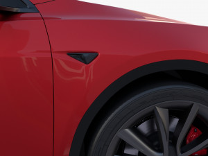 tesla model y awd red with chassis 3D Model