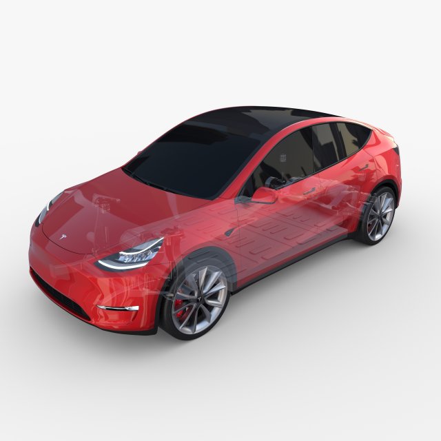 tesla model y awd red with chassis 3D Model .c4d .max .obj .3ds .fbx .stl .blend 