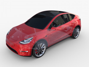 tesla model y awd red with chassis 3D मॉडल
