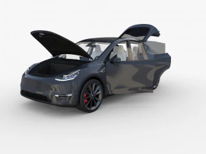 tesla model y midnight silver with interior 3D Model