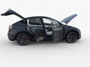 tesla model y midnight silver with interior 3D Model