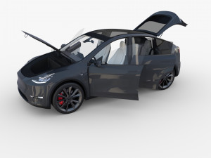 tesla model y midnight silver with interior 3D 모델