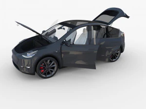 tesla model y midnight silver with interior 3D Model