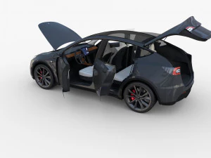 tesla model y midnight silver with interior 3D Model