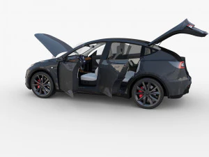 tesla model y awd midnight silver with interior and chassis 3D Model