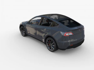 tesla model y awd midnight silver with interior and chassis 3D Model