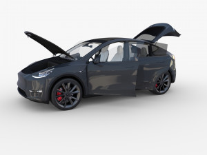 tesla model y awd midnight silver with interior and chassis 3D Модель
