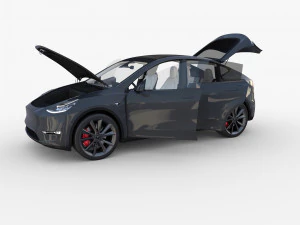 tesla model y awd midnight silver with interior and chassis 3D Model