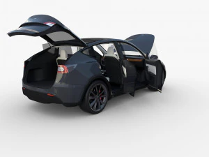 tesla model y awd midnight silver with interior and chassis 3D Model