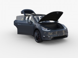 tesla model y awd midnight silver with interior and chassis 3D Модель