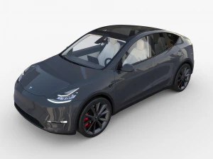 tesla model y awd midnight silver with interior and chassis 3D Model