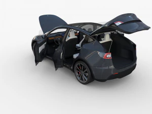 tesla model y awd midnight silver with interior and chassis 3D Model