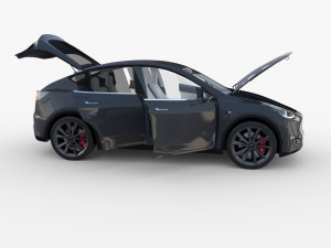 tesla model y awd midnight silver with interior and chassis 3D Модель
