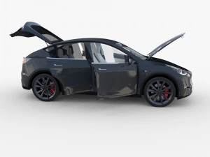 tesla model y awd midnight silver with interior and chassis 3D Model