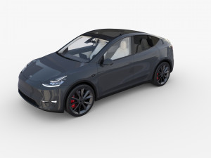 tesla model y awd midnight silver with interior and chassis 3D Модель