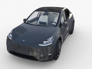 tesla model y awd midnight silver with interior and chassis 3D Model