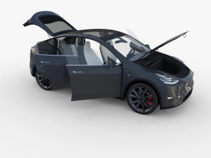 tesla model y awd midnight silver with interior and chassis 3D Model