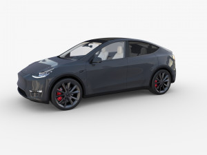 tesla model y awd midnight silver with interior and chassis 3D Модель